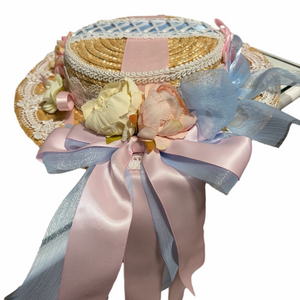 Child Size Straw Easter/Dressup/Tea Party Hat with Flowers and Ribbons